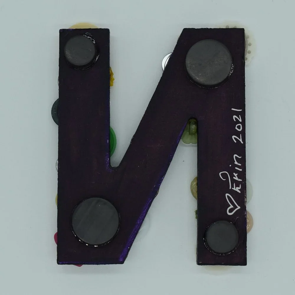 Hand crafted Purple Letter N Button Magnet - Picture 3 of 4
